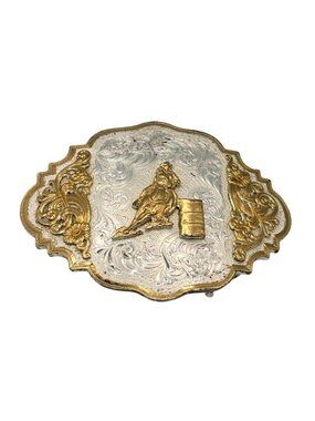 Gold and Silver Barrel Racer Buckle, 4 1/2" x 4" Montana Silversmiths